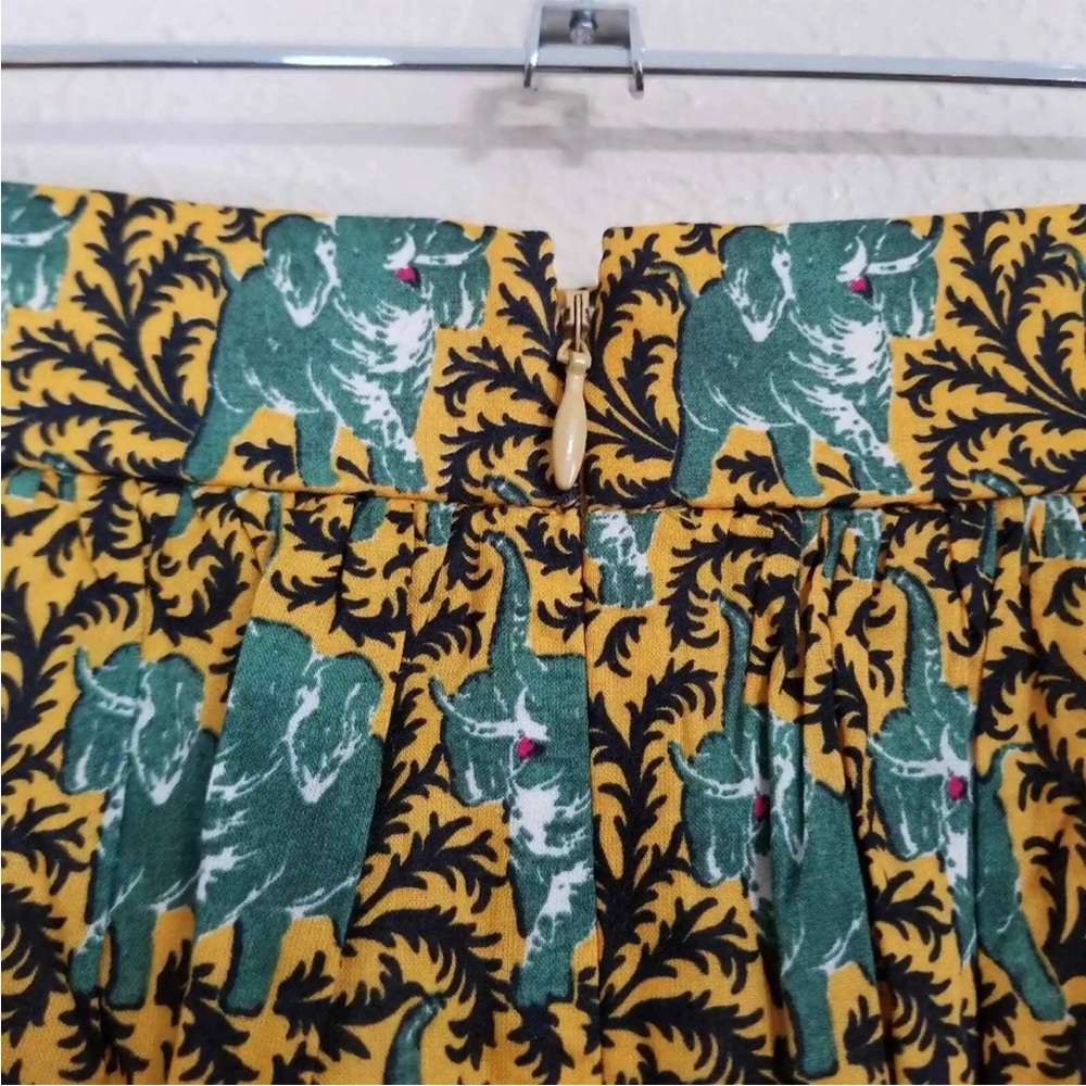 J.Crew Ratti Elephant Novelty Print A-Line Cotton Midi Skirt Gold Green Size 2 - Picture 6 of 9